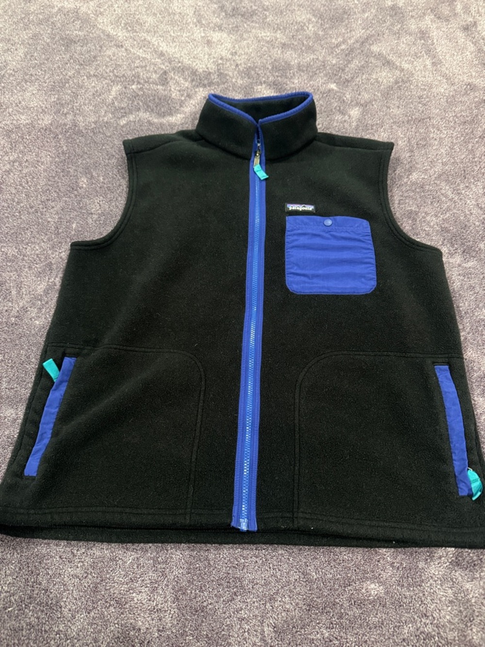 Patagonia Black Fleece Vest with Royal Blue Accents